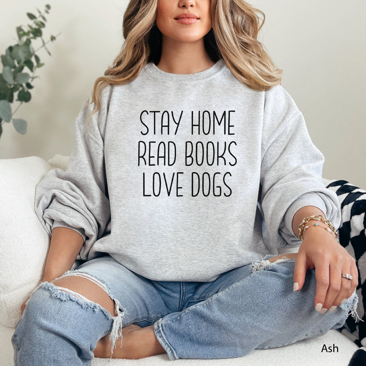 Stay Home Read Books Love Dogs Cozy Graphic Sweatshirt