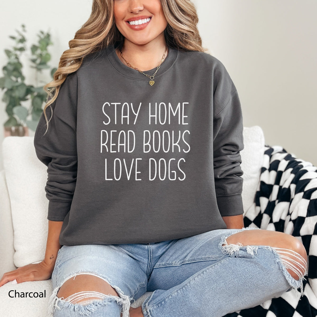 Stay Home Read Books Love Dogs Cozy Graphic Sweatshirt