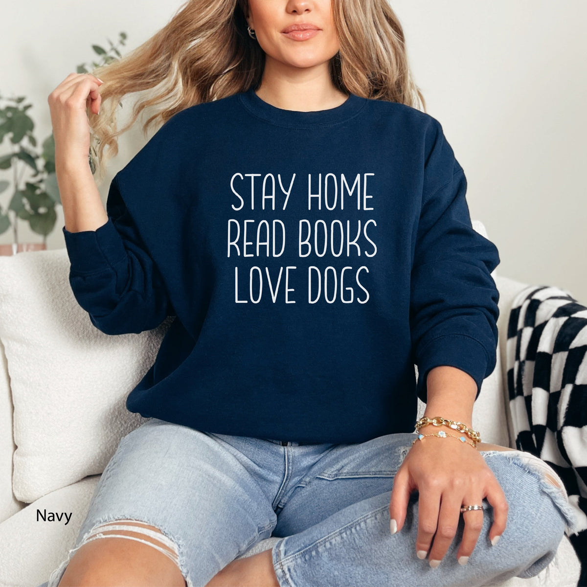 Stay Home Read Books Love Dogs Cozy Graphic Sweatshirt