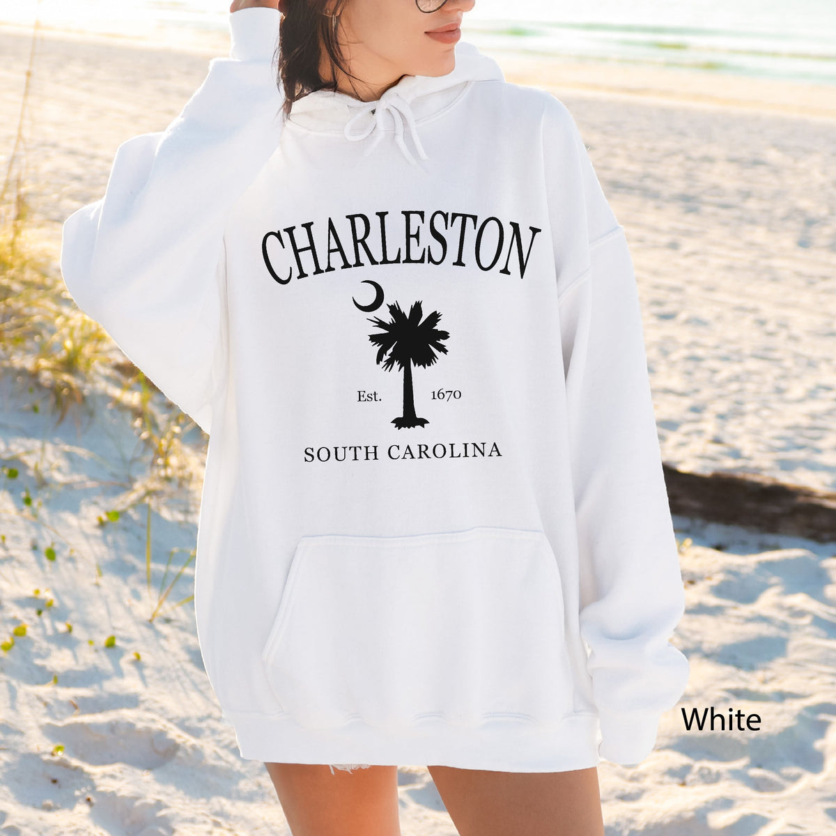 Charleston South Carolina Vintage Palmetto Moon Hoodie