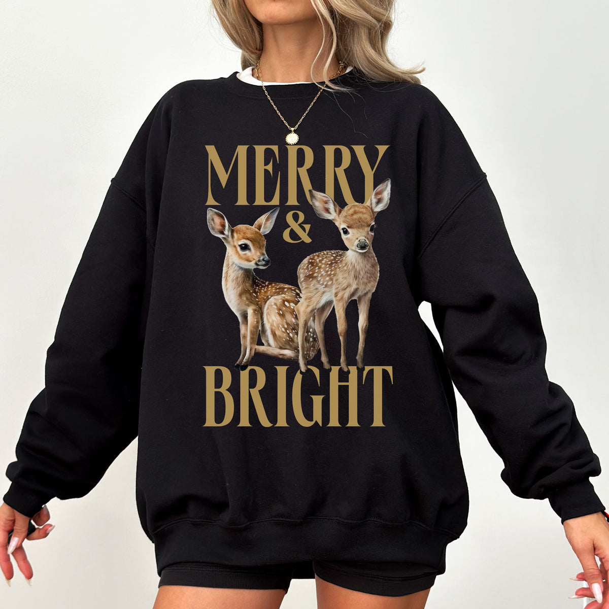 Merry & Bright Deer Vintage Christmas Sweatshirt