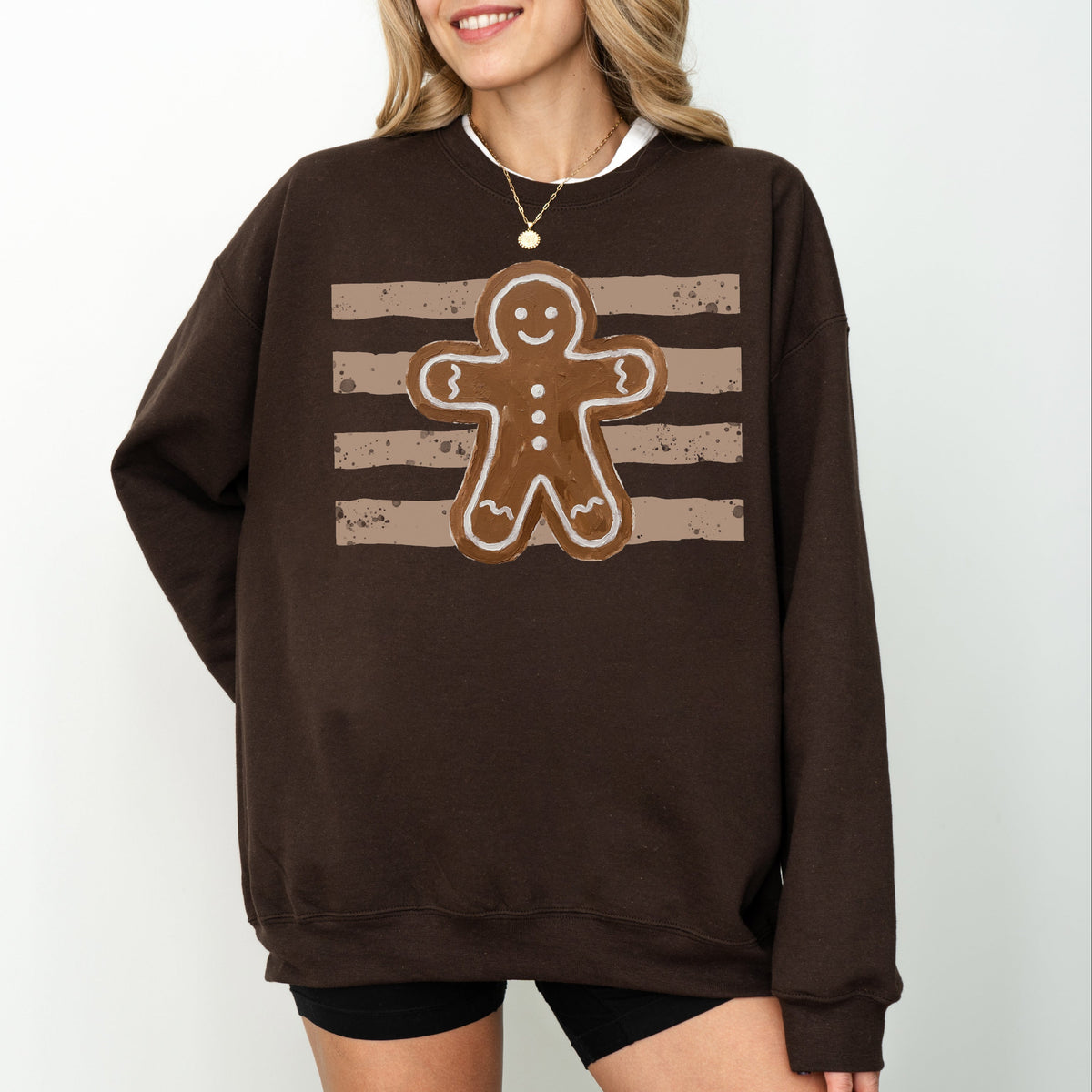 Gingerbread Man Cute Striped Christmas Sweatshirt