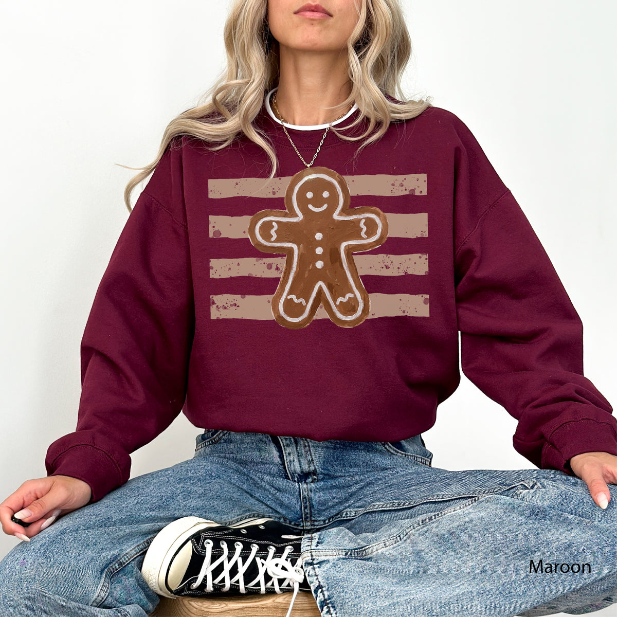 Gingerbread Man Cute Striped Christmas Sweatshirt