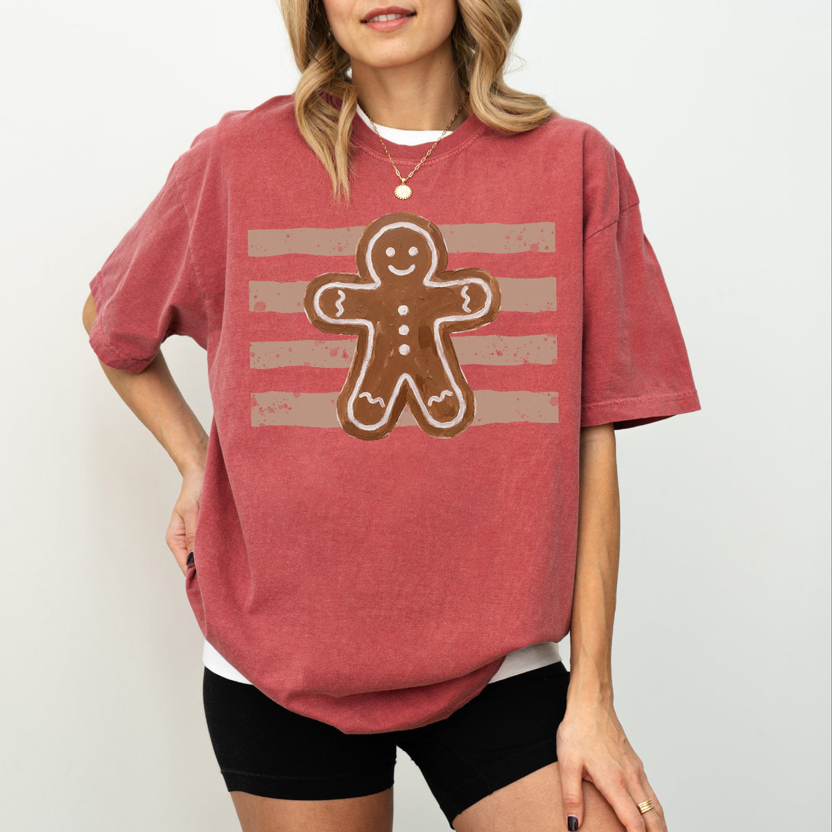 Gingerbread Man Cute Striped Christmas Shirt