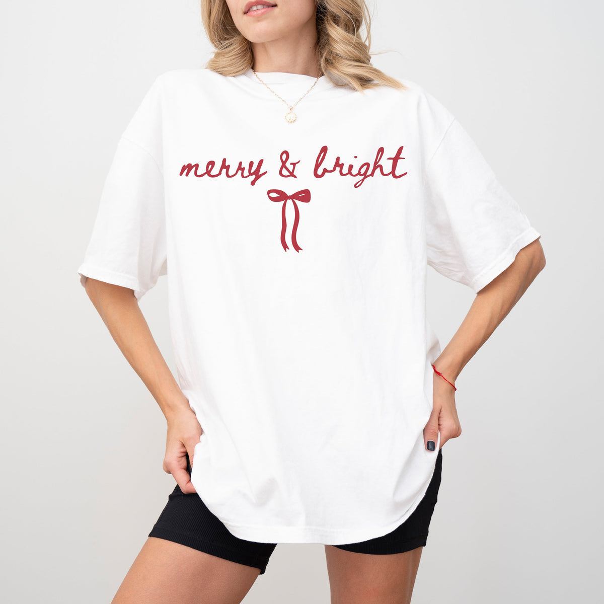 Merry & Bright Coquette Bow Christmas Graphic Shirt
