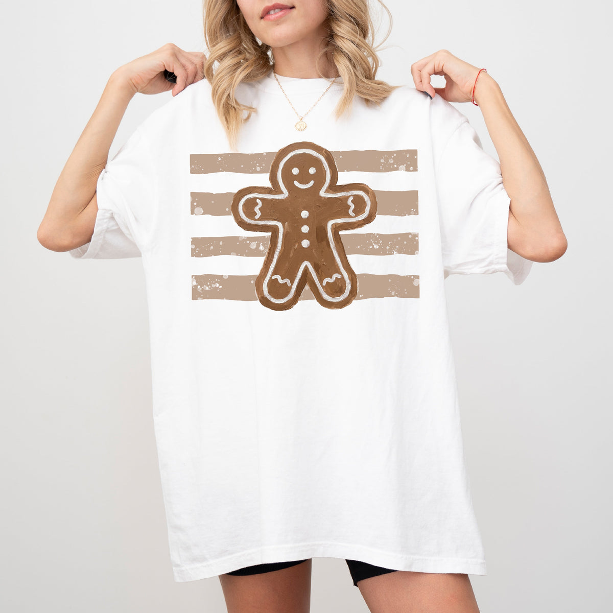 Gingerbread Man Cute Striped Christmas Shirt