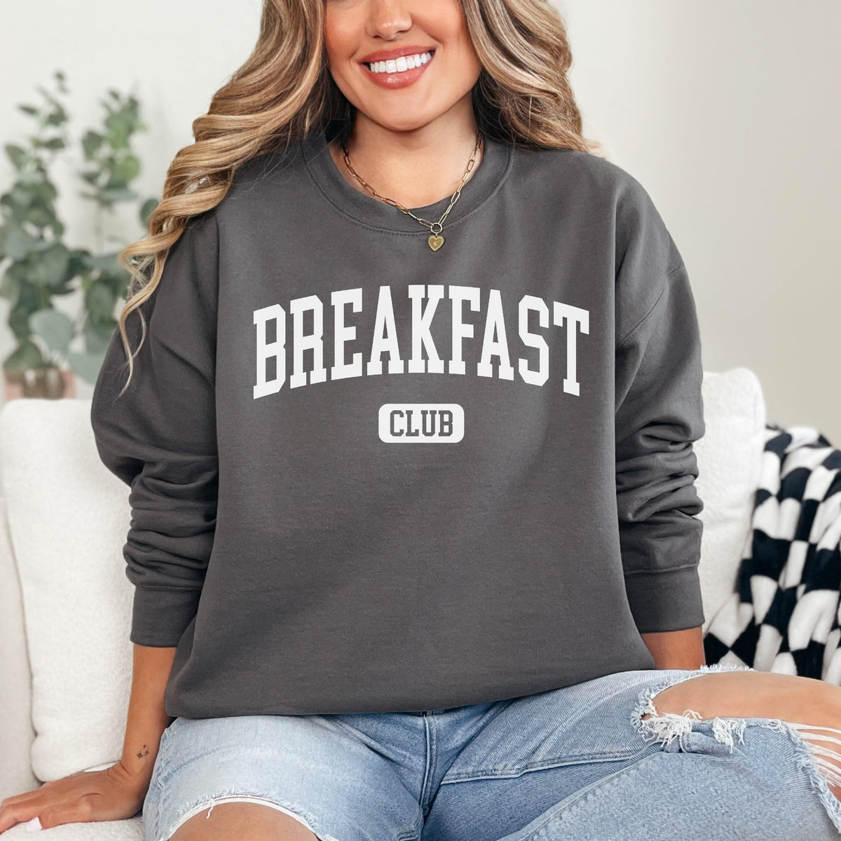 Breakfast club varsity letter graphic sweatshirt on ash grey crewneck