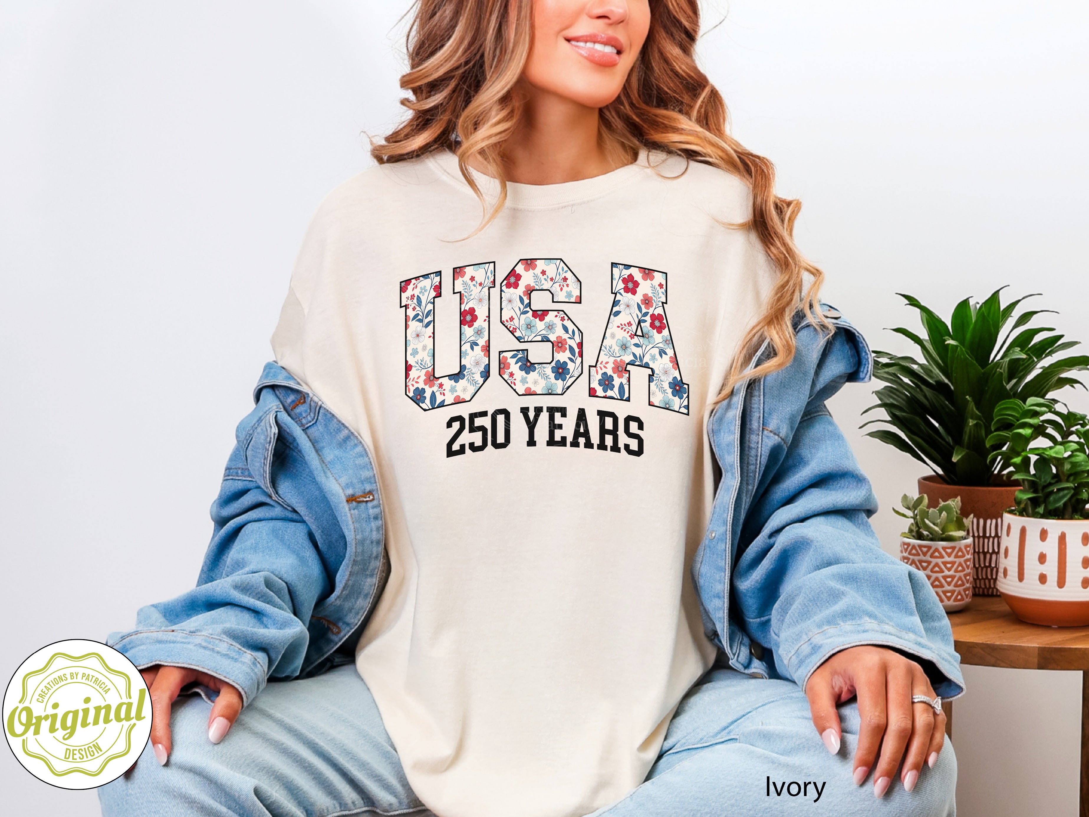 USA 250 Years Shirt Floral Patriotic Graphic Tee