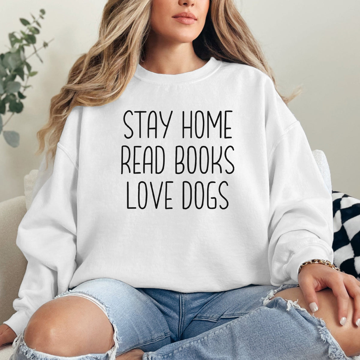 Stay Home Read Books Love Dogs Cozy Graphic Sweatshirt