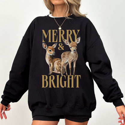 Merry & Bright Deer Vintage Christmas Sweatshirt