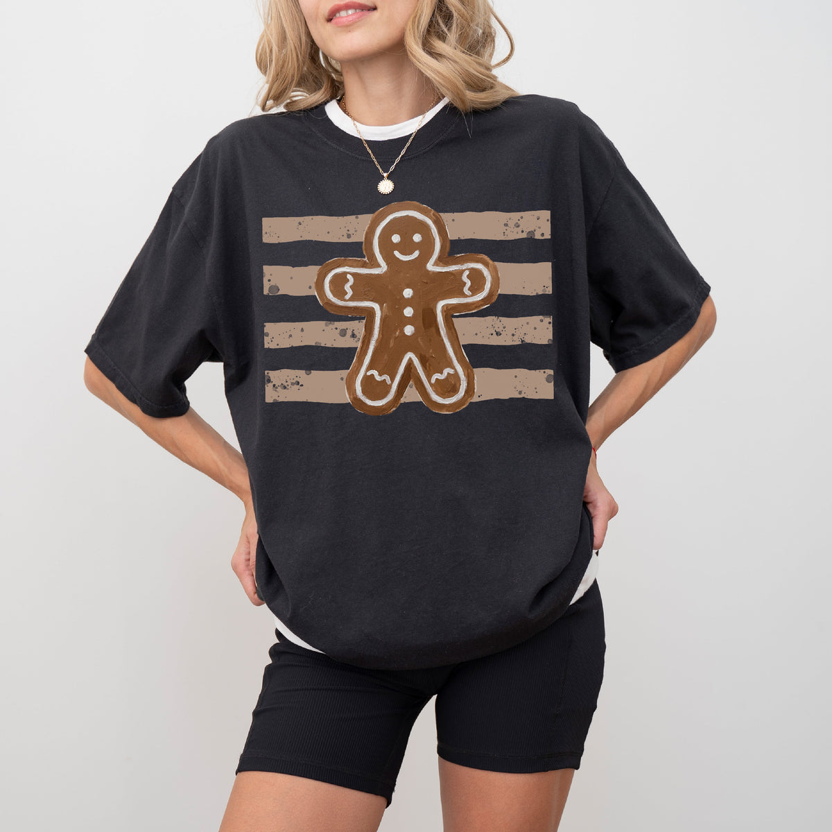Gingerbread Man Cute Striped Christmas Shirt