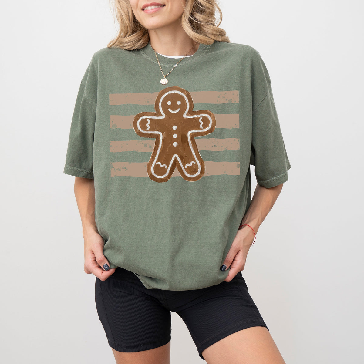Gingerbread Man Cute Striped Christmas Shirt