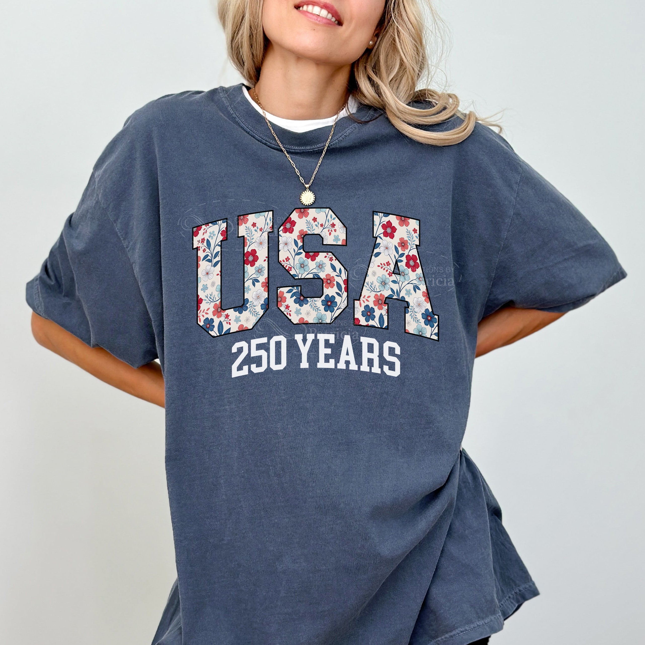 Denim USA 250 Years floral patriotic graphic t-shirt vintage style oversized tee